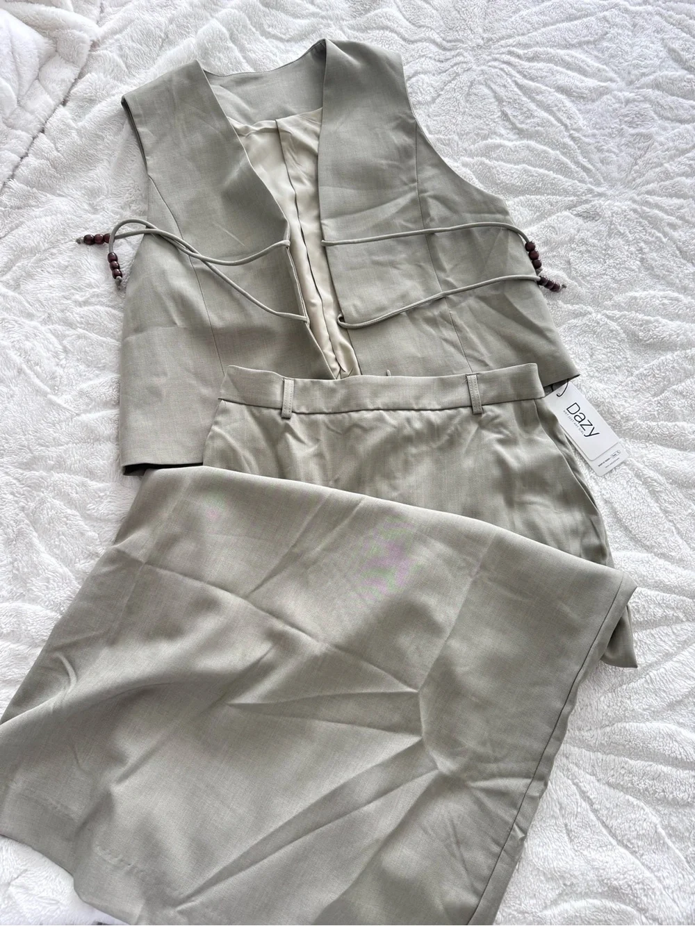 Dazy Women's Light Sage Tailored Vest & Skirt Set